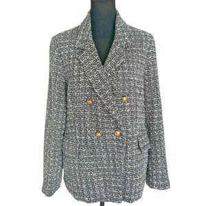 Nanette Lepore Women's Double-Breasted‎ Tweed Blazer - Black and White, Size 16